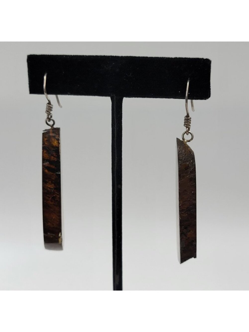 Natural Amber Crystal Slice Statement Dangle Earrings - Picture 2 of 4